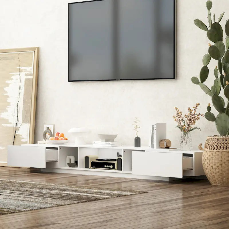 Black & White TV Stand with Drawers & Cable Management, 94.5 in.