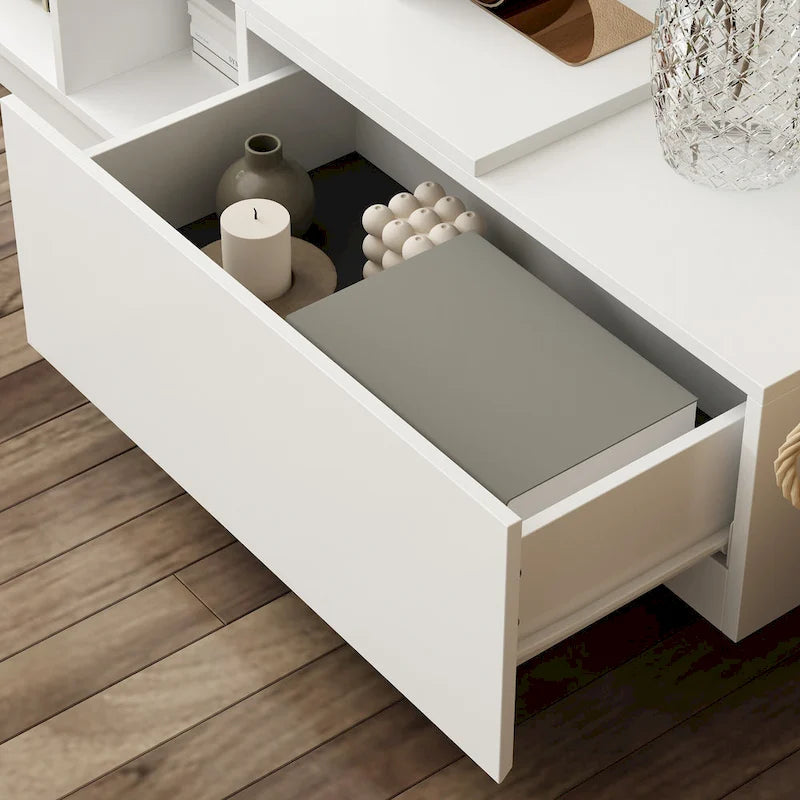Black & White TV Stand with Drawers & Cable Management, 94.5 in.