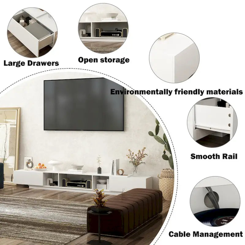 Black & White TV Stand with Drawers & Cable Management, 94.5 in.