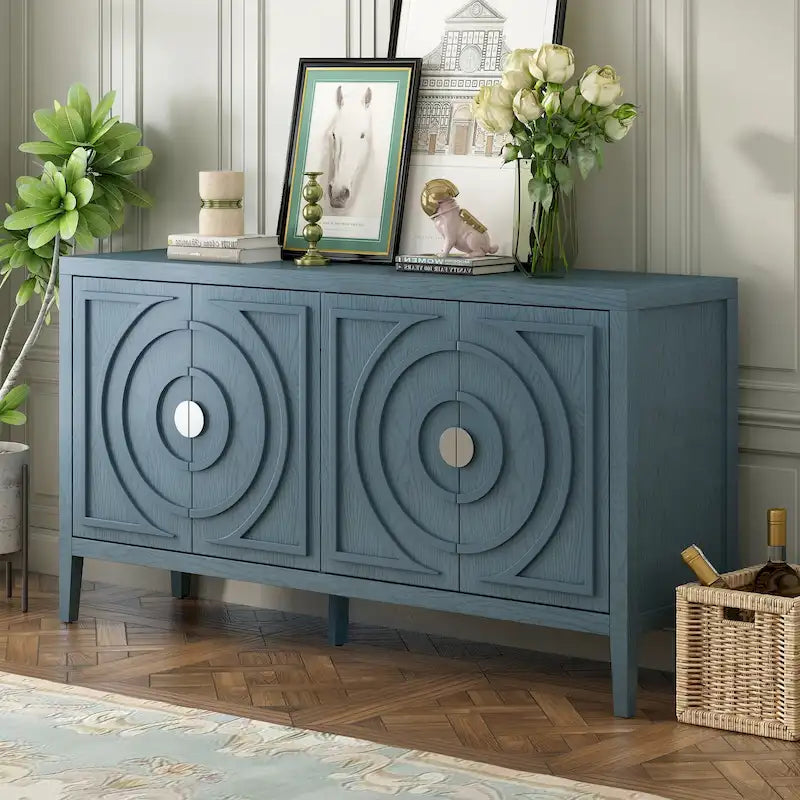 Antique Blue / Grey / White 4-Door Sideboard Storage Cabinet