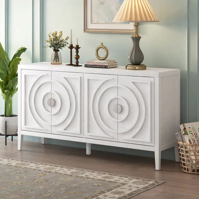 Buffet 4 portes antique bleu / gris / blanc avec rangement