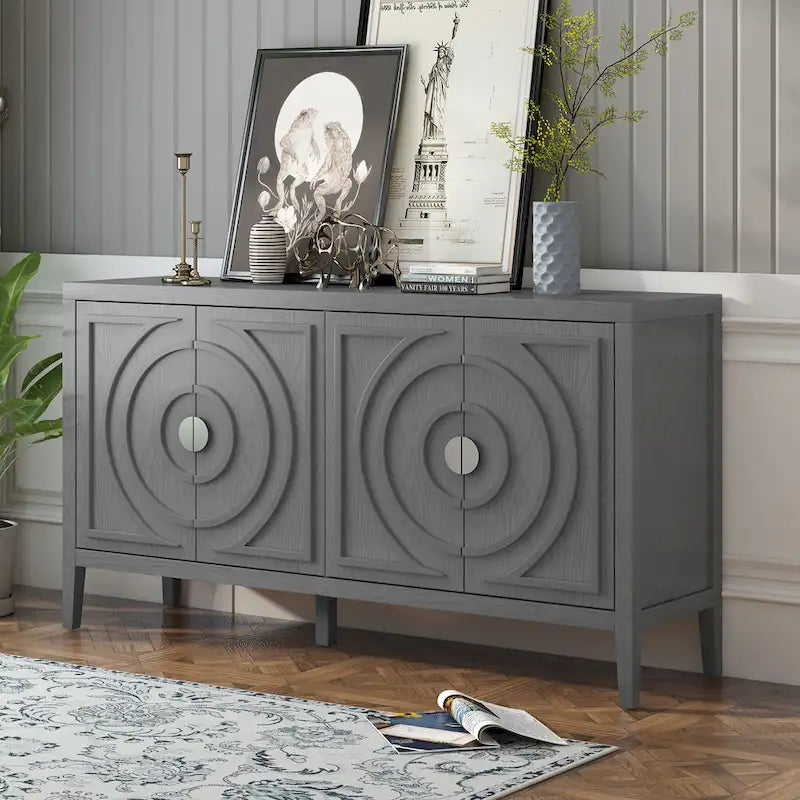 Antique Blue / Grey / White 4-Door Sideboard Storage Cabinet