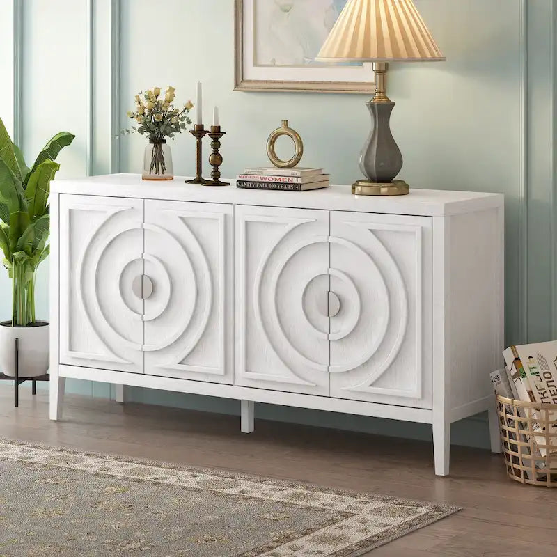 Antique Blue / Grey / White 4-Door Sideboard Storage Cabinet