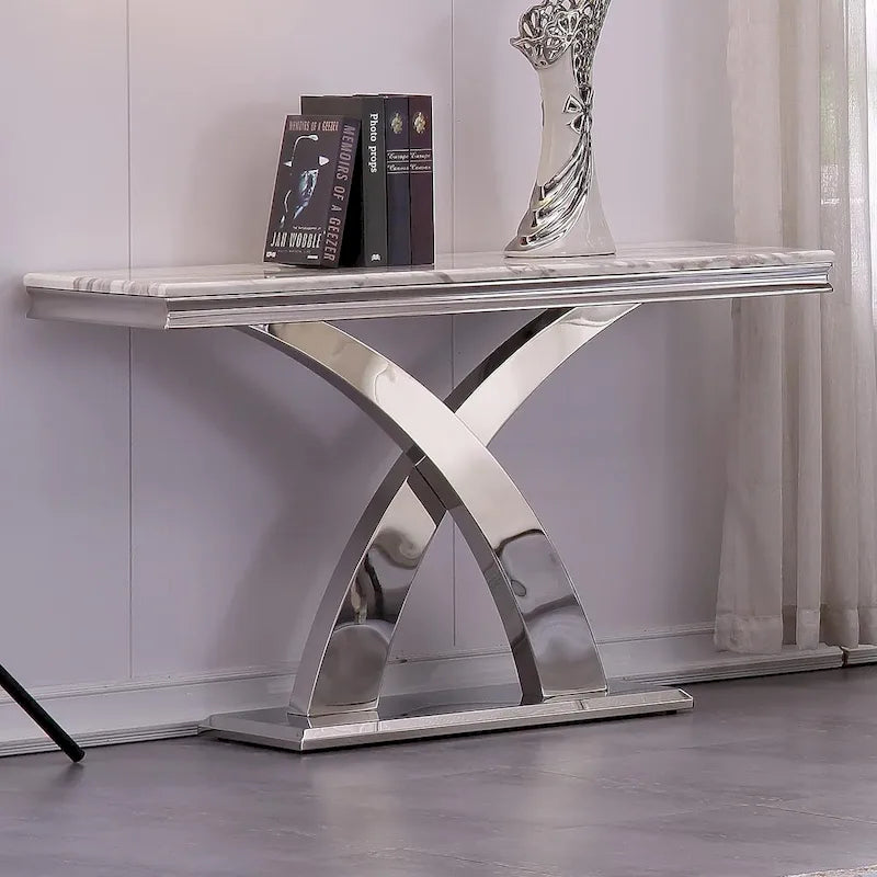 Gold & Silver Console Table, Double X-Base, 50 in.