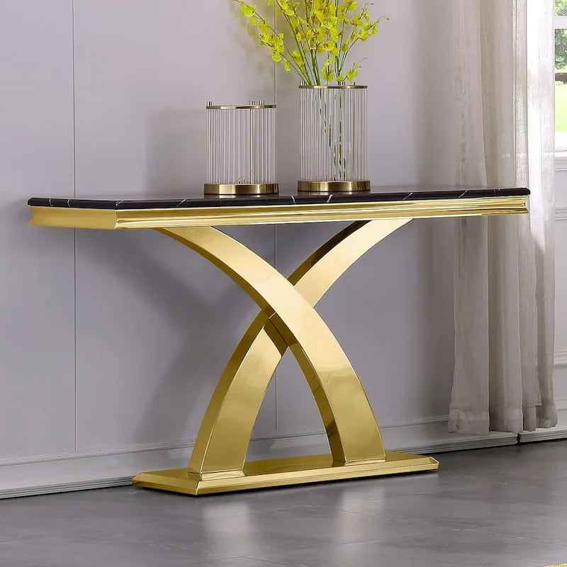 Gold & Silver Console Table, Double X-Base, 50 in.