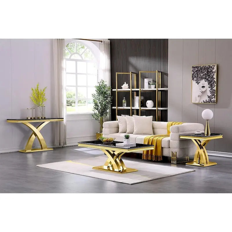 Gold & Silver Console Table, Double X-Base, 50 in.
