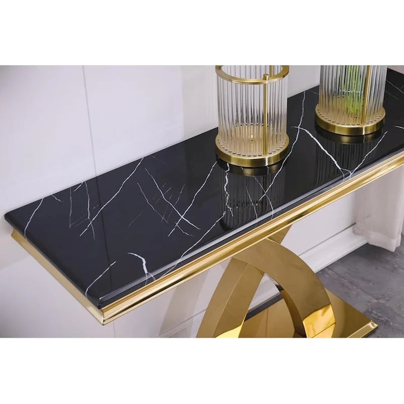 Gold & Silver Console Table, Double X-Base, 50 in.