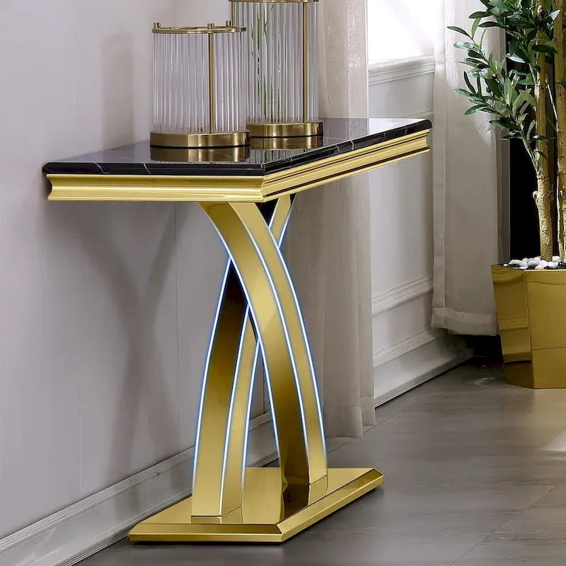 Gold & Silver Console Table, Double X-Base, 50 in.