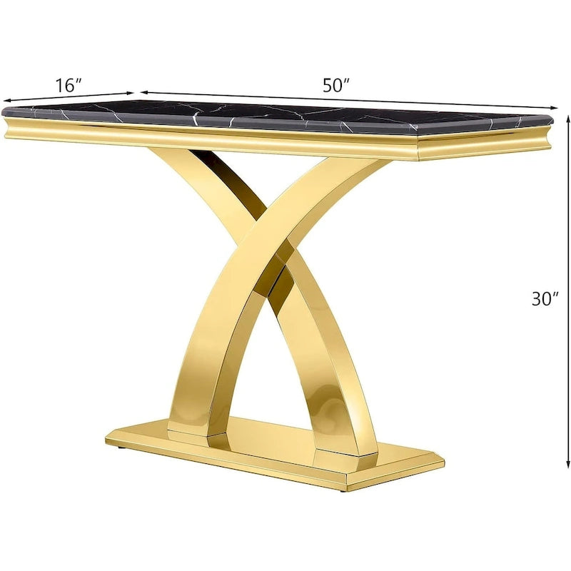 Gold & Silver Console Table, Double X-Base, 50 in.