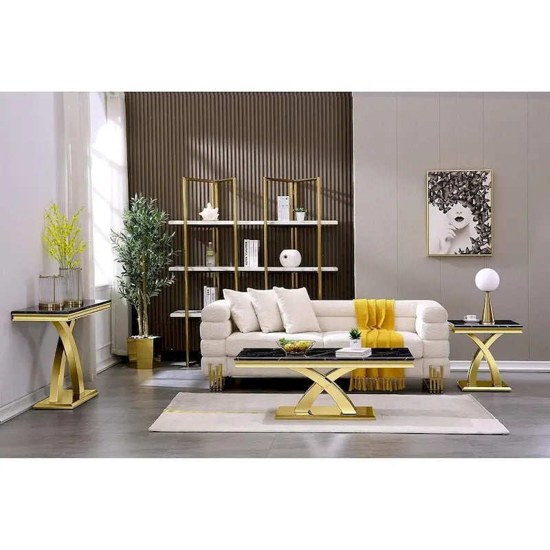 Gold & Silver Console Table, Double X-Base, 50 in.