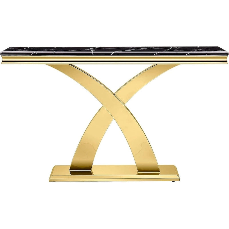 Gold & Silver Console Table, Double X-Base, 50 in.