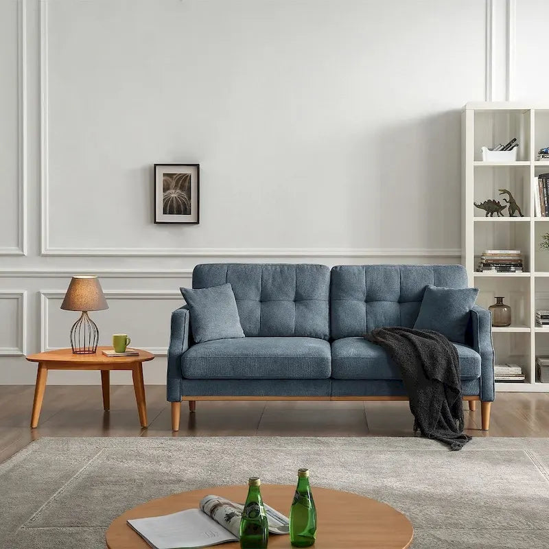 3-Seater Fabric Sofa with USB Port – Dark Blue / Light Grey / Blue / Yellow