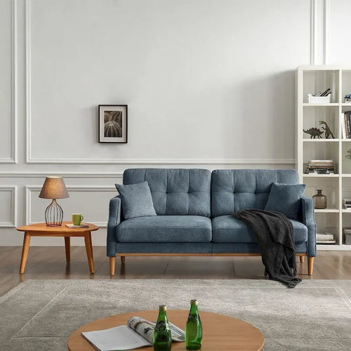 3-Seater Fabric Sofa with USB Port – Dark Blue / Light Grey / Blue / Yellow