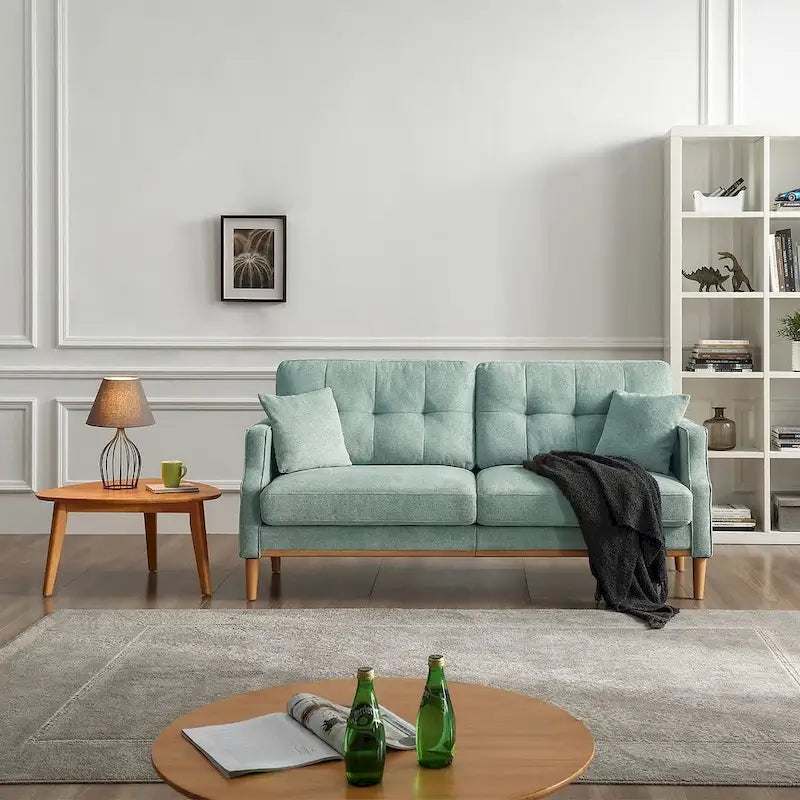 3-Seater Fabric Sofa with USB Port – Dark Blue / Light Grey / Blue / Yellow