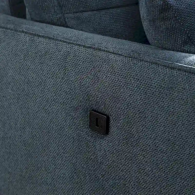 Canapé 3 places en tissu avec port USB – Bleu foncé / Gris clair / Bleu / Jaune