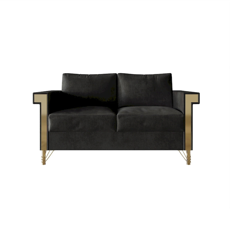 Velvet Upholstered Loveseat with Gold Accents, 2-Seater