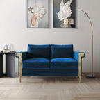 Velvet Upholstered Loveseat with Gold Accents, 2-Seater