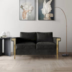Velvet Upholstered Loveseat with Gold Accents, 2-Seater