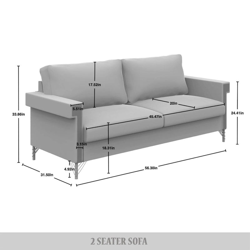 Velvet Upholstered Loveseat with Gold Accents, 2-Seater
