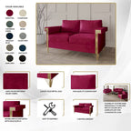 Velvet Upholstered Loveseat with Gold Accents, 2-Seater