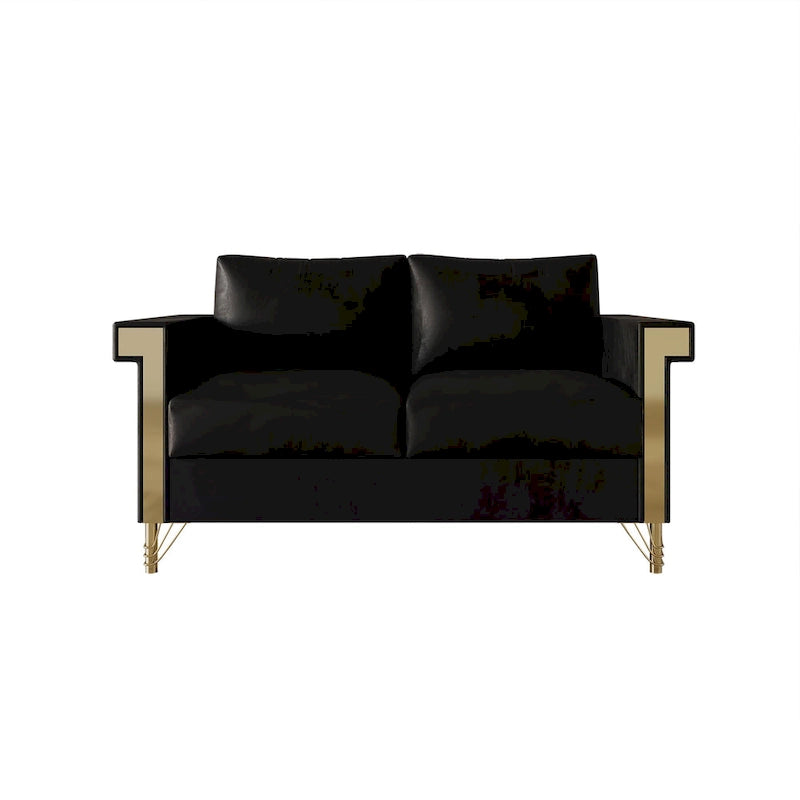Velvet Upholstered Loveseat with Gold Accents, 2-Seater