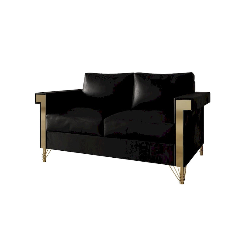 Velvet Upholstered Loveseat with Gold Accents, 2-Seater