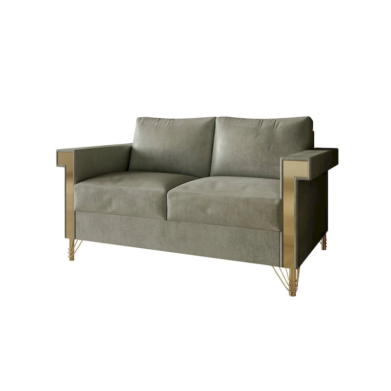 Velvet Upholstered Loveseat with Gold Accents, 2-Seater