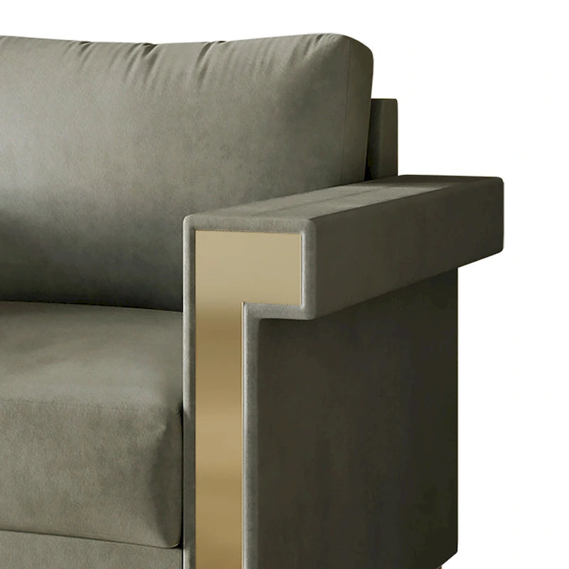 Velvet Upholstered Loveseat with Gold Accents, 2-Seater
