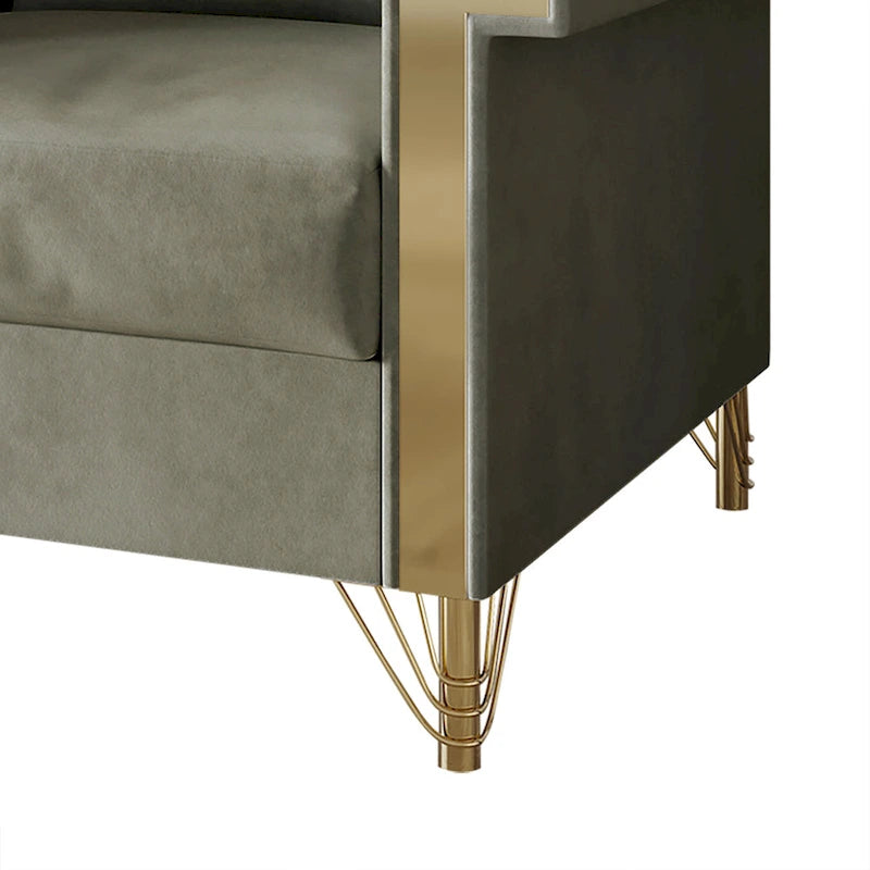 Velvet Upholstered Loveseat with Gold Accents, 2-Seater