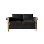 Velvet Upholstered Loveseat with Gold Accents, 2-Seater