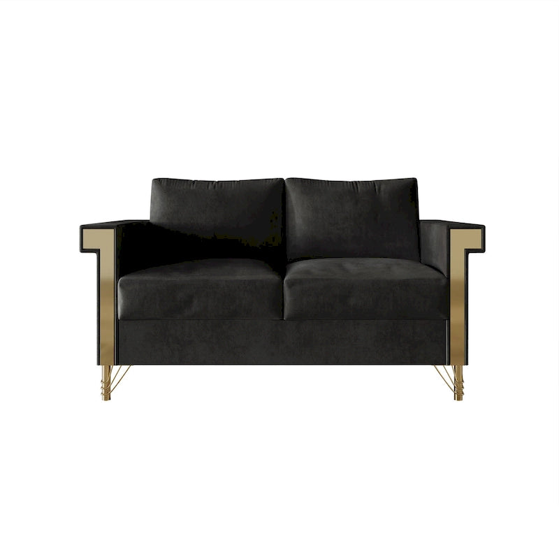 Velvet Upholstered Loveseat with Gold Accents, 2-Seater