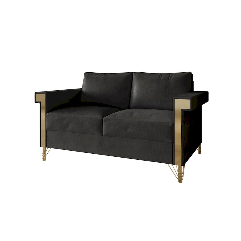 Velvet Upholstered Loveseat with Gold Accents, 2-Seater