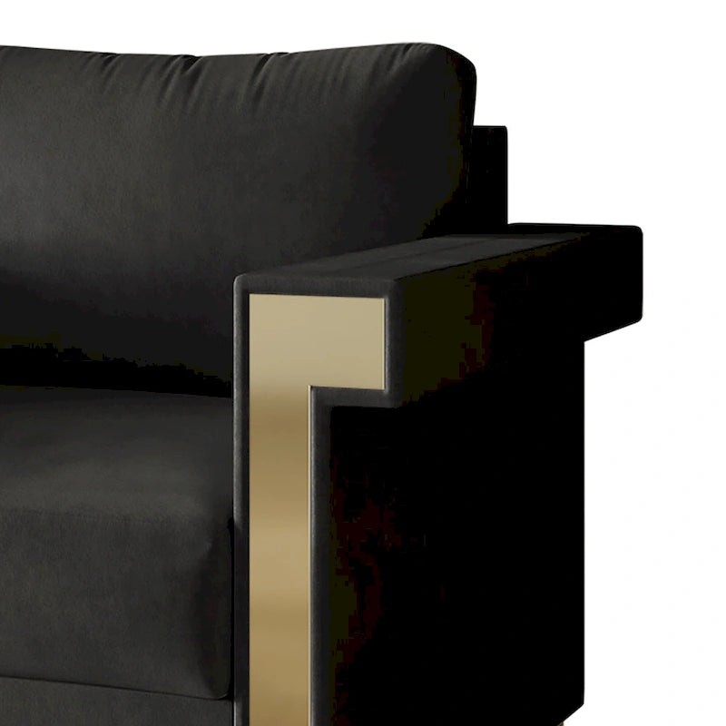 Velvet Upholstered Loveseat with Gold Accents, 2-Seater