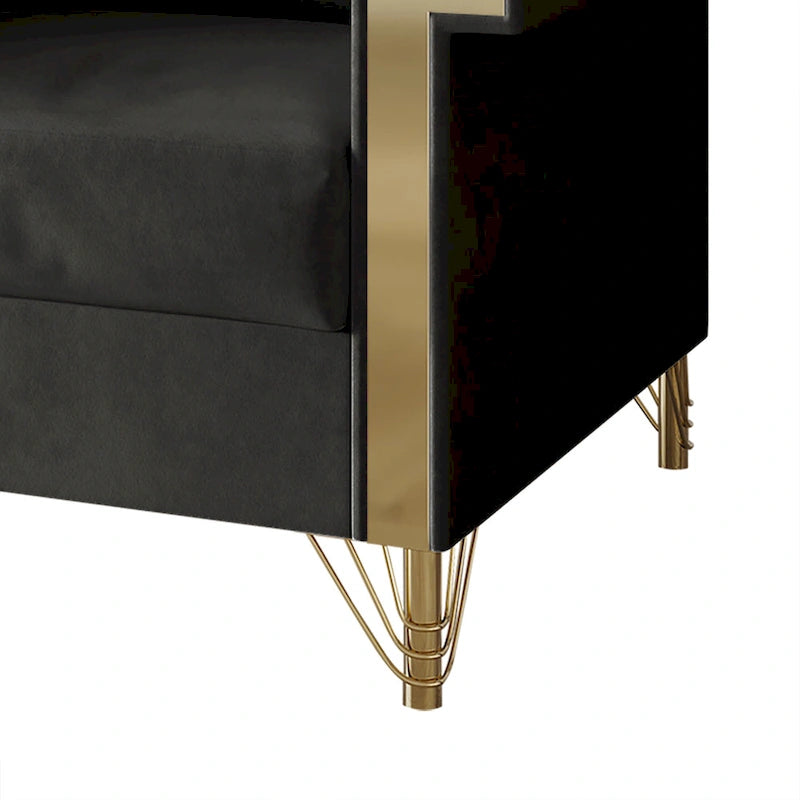Velvet Upholstered Loveseat with Gold Accents, 2-Seater