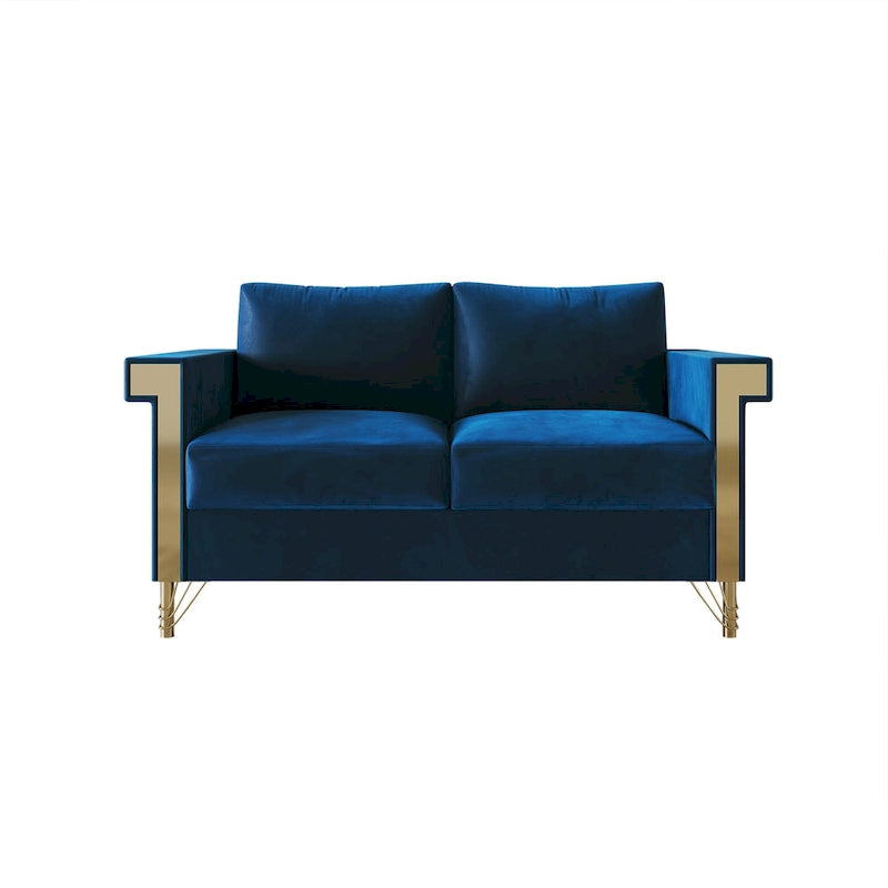 Velvet Upholstered Loveseat with Gold Accents, 2-Seater