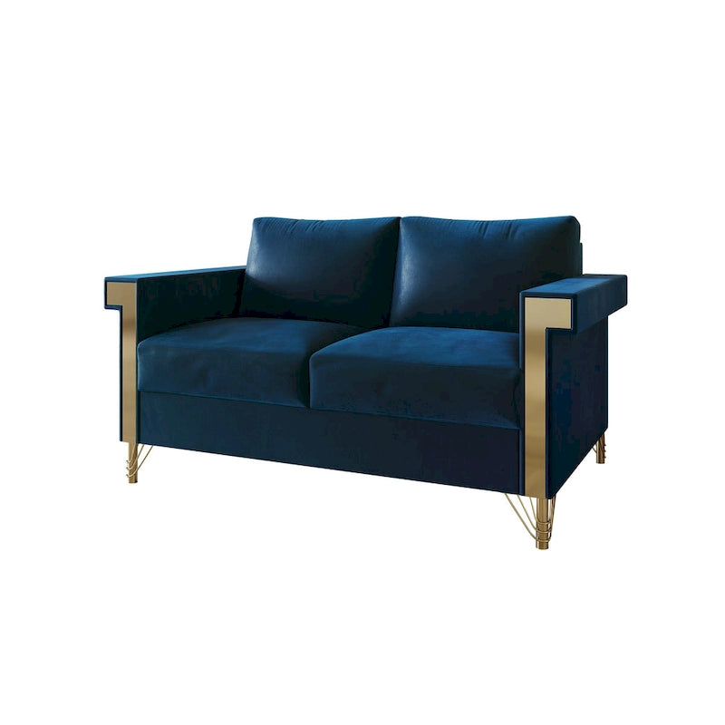 Velvet Upholstered Loveseat with Gold Accents, 2-Seater