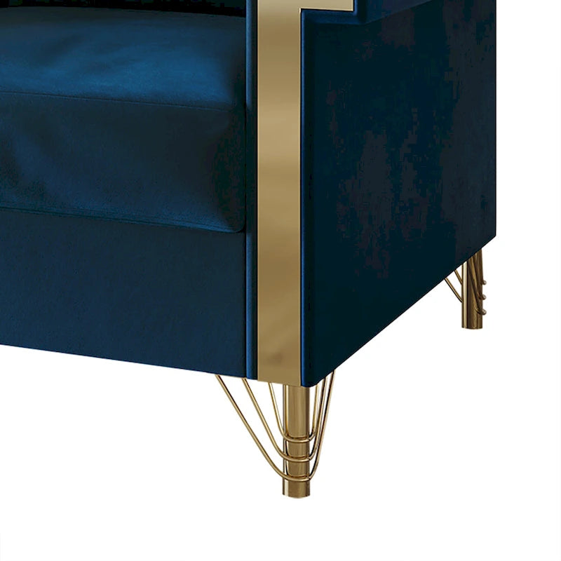 Velvet Upholstered Loveseat with Gold Accents, 2-Seater