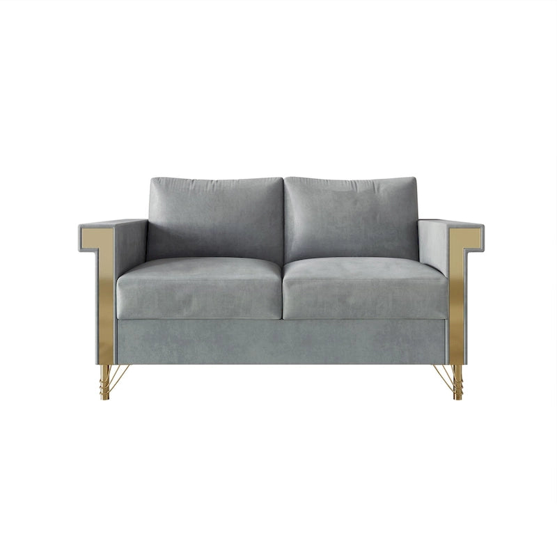 Velvet Upholstered Loveseat with Gold Accents, 2-Seater