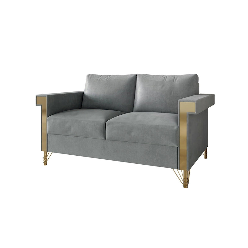 Velvet Upholstered Loveseat with Gold Accents, 2-Seater