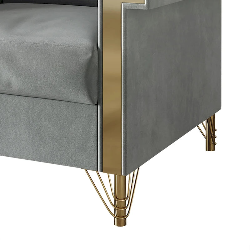 Velvet Upholstered Loveseat with Gold Accents, 2-Seater