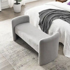 H-Frame Upholstered Bedroom Bench, Grey Teddy / Ivory / Black, 1-Seat
