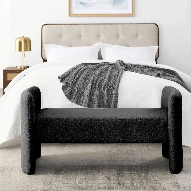 Banc de chambre rembourré en H, Gris Teddy / Ivoire / Noir, 1 place