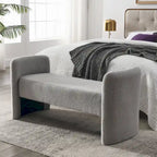 H-Frame Upholstered Bedroom Bench, Grey Teddy / Ivory / Black, 1-Seat