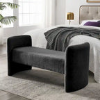 H-Frame Upholstered Bedroom Bench, Grey Teddy / Ivory / Black, 1-Seat