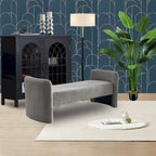 H-Frame Upholstered Bedroom Bench, Grey Teddy / Ivory / Black, 1-Seat