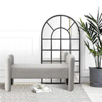 H-Frame Upholstered Bedroom Bench, Grey Teddy / Ivory / Black, 1-Seat