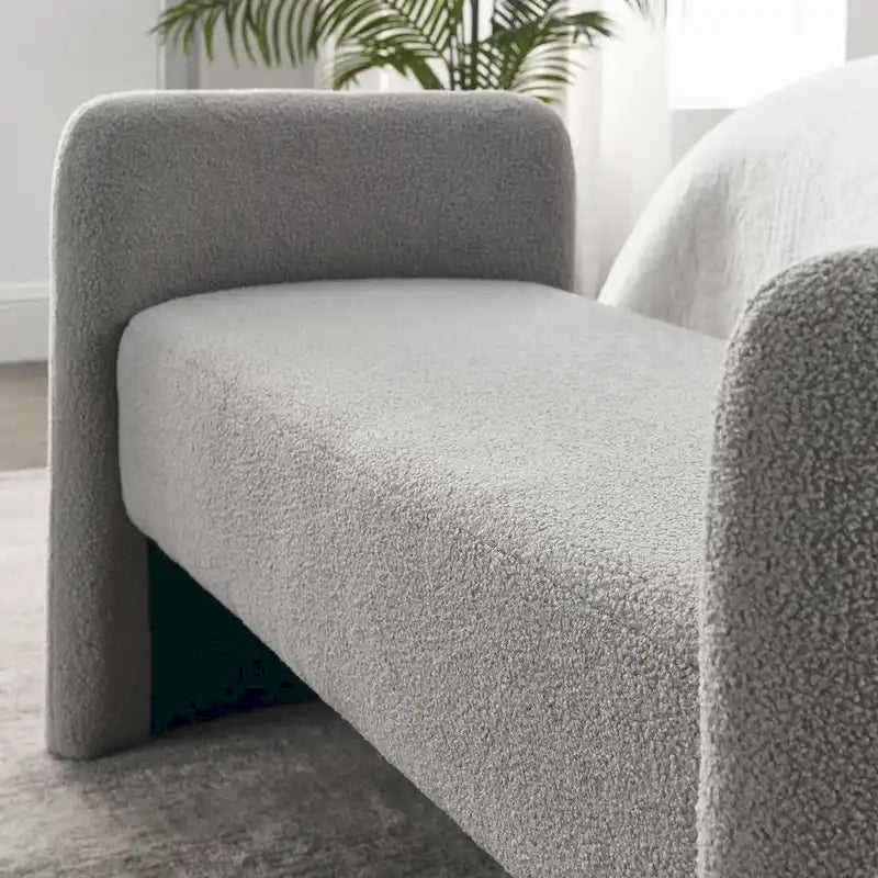 H-Frame Upholstered Bedroom Bench, Grey Teddy / Ivory / Black, 1-Seat