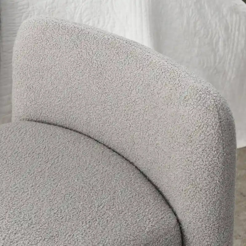 H-Frame Upholstered Bedroom Bench, Grey Teddy / Ivory / Black, 1-Seat