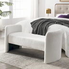 H-Frame Upholstered Bedroom Bench, Grey Teddy / Ivory / Black, 1-Seat