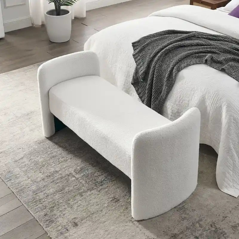 H-Frame Upholstered Bedroom Bench, Grey Teddy / Ivory / Black, 1-Seat